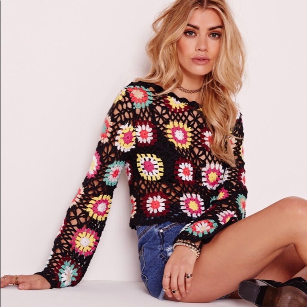 Missguided Crochet Bell Sleeved Sweater